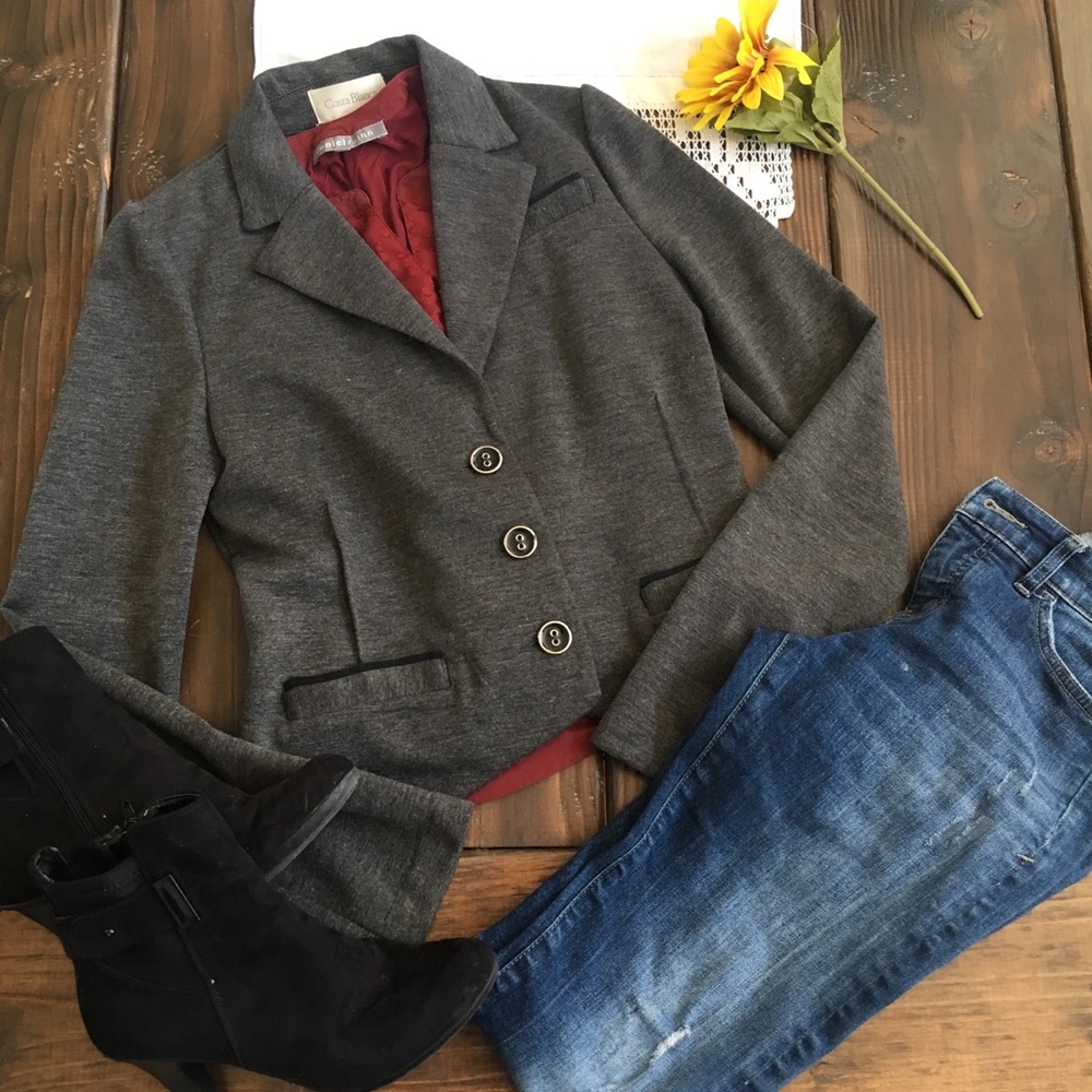 Costa Blanca Gray Cropped Blazer Bow Detail Size 6